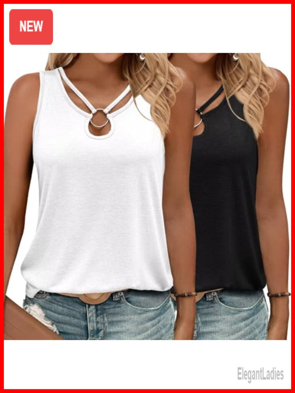 2 Pack Womens Tank Tops Cut Out Keyhole Neck Sleeveless Casual Summer Tees